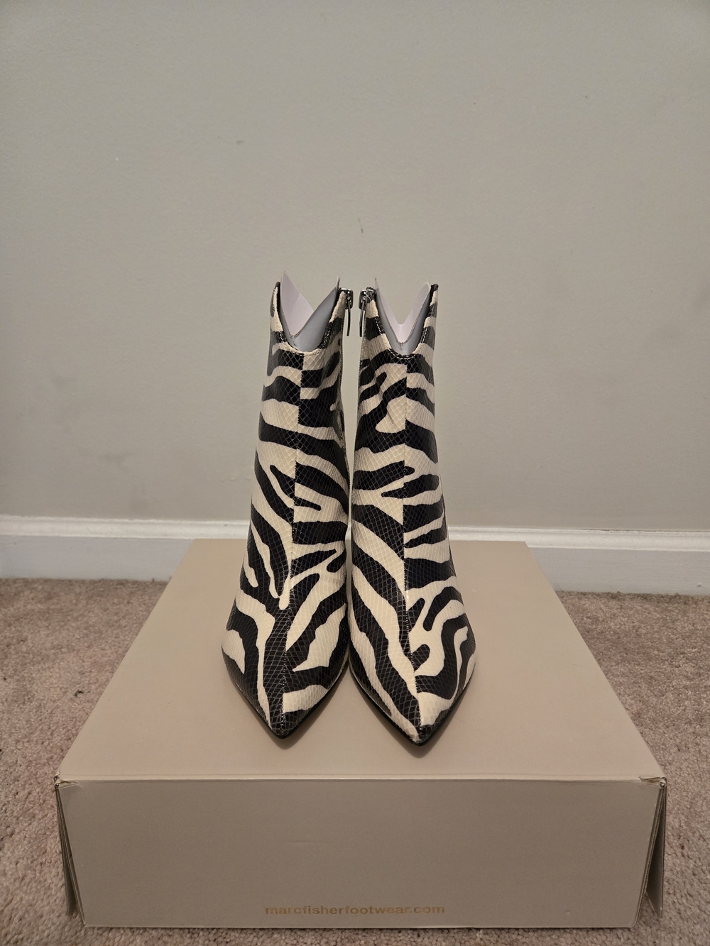 Marc Fisher Revati Zebra-Print Pointed Ankle Boots - Black & White